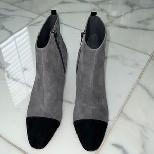 Gray and black suede booties